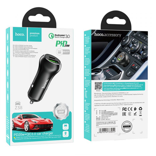 Chargeur pour l’auto USB de type C à recharge rapide pour téléphone cellulaire Z38-B Resolute de Hoco