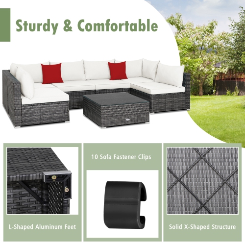 Gymax 7PCS Patio Rattan Sectional Sofa Set Outdoor Furniture Set w/ Cushions