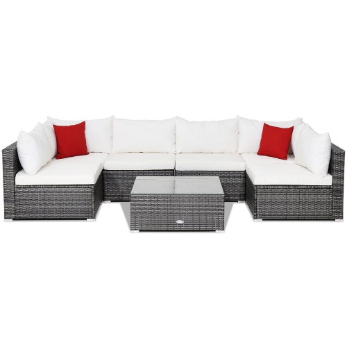 Gymax 7PCS Patio Rattan Sectional Sofa Set Outdoor Furniture Set w/ Cushions