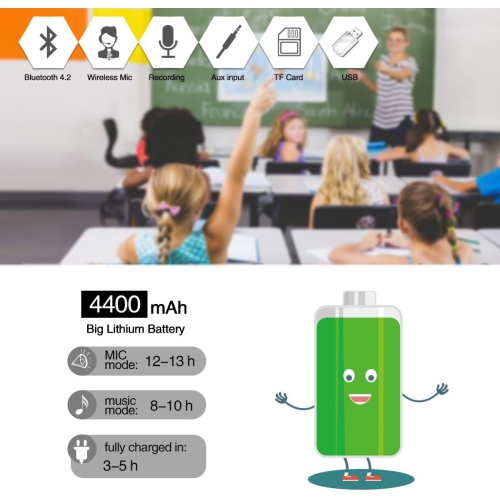 Amplificateur vocal portatif étanche avec microphone sans fil Bluetooth 5,0 Megaphone Haut-parleur 4400 mAh 18 W