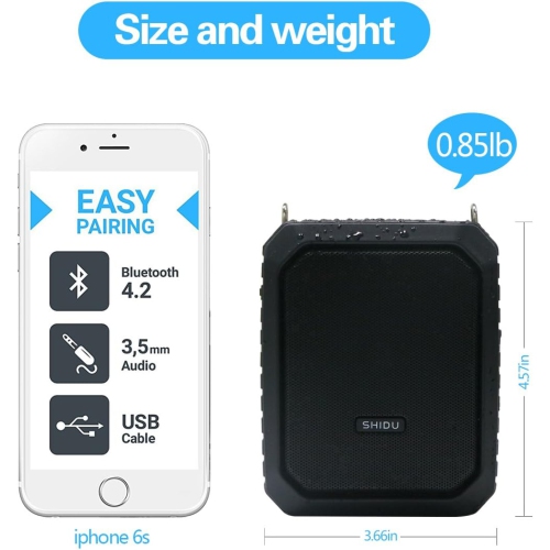 Amplificateur vocal portatif étanche avec microphone sans fil Bluetooth 5,0 Megaphone Haut-parleur 4400 mAh 18 W