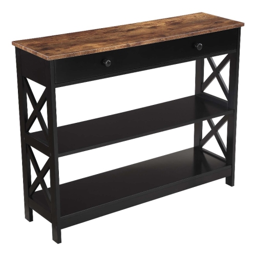 CONVENIENCE CONCEPTS  Oxford One-Drawer Console Table With Shelves In And Barnwood Wood Finish In Black
