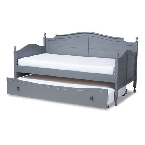 Bowery Hill Twin Size Mara Grey Wood Daybed with Trundle