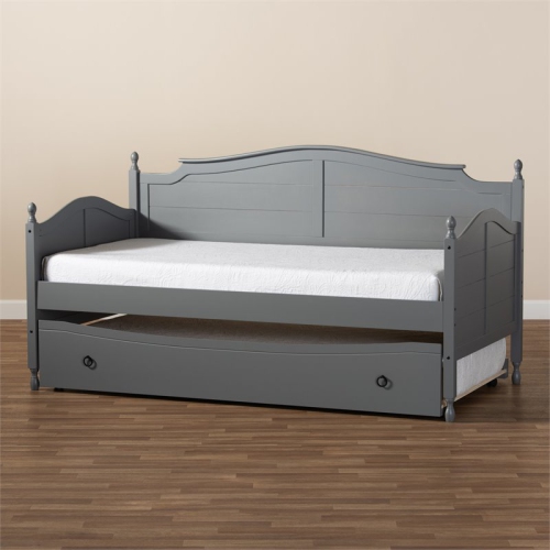 Bowery Hill Twin Size Mara Grey Wood Daybed with Trundle