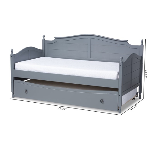 Bowery Hill Twin Size Mara Grey Wood Daybed with Trundle