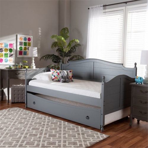 Bowery Hill Twin Size Mara Grey Wood Daybed with Trundle