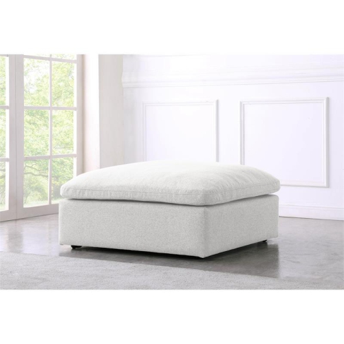 Meridian Furniture Serene Cream Durable Linen Fabric Deluxe Ottoman