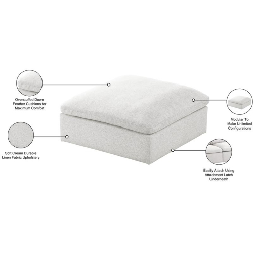Meridian Furniture Serene Cream Durable Linen Fabric Deluxe Ottoman
