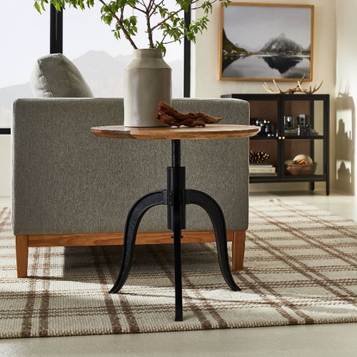 Round Wood End Table With Adjustable Height - Brown