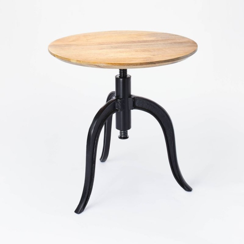 Round Wood End Table With Adjustable Height - Brown