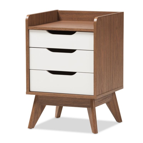 Baxton Studio Brighton 3 Drawer Nightstand in White and Walnut