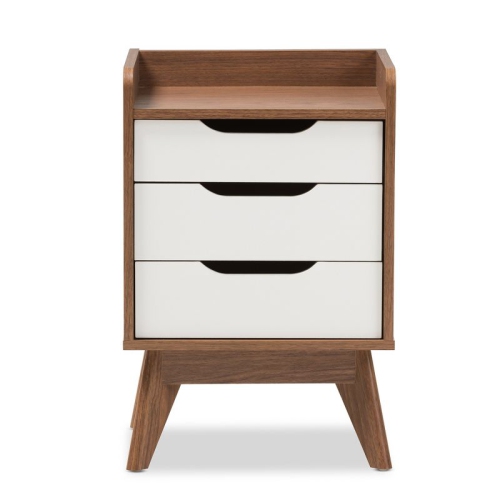 Baxton Studio Brighton 3 Drawer Nightstand in White and Walnut