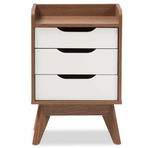 Baxton Studio Brighton 3 Drawer Nightstand in White and Walnut