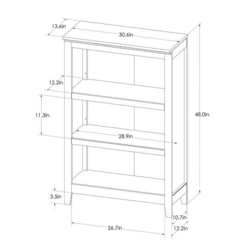 48" Carson 3 Shelf Bookcase - White
