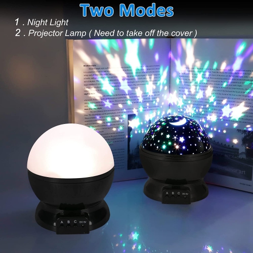 Star Night Light for Kids, Moon and Star Projector 360 Degree Rotation - 4 LED Bulbs 9 Light Color Changing with USB Cable.