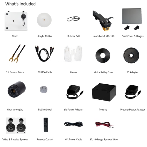 Tourne-disque haute fidélité RT85N Reference de Fluance, préamplificateur phono PA10 et haut-parleurs d’étagère stéréo 6,5 po amplifiés Ai61