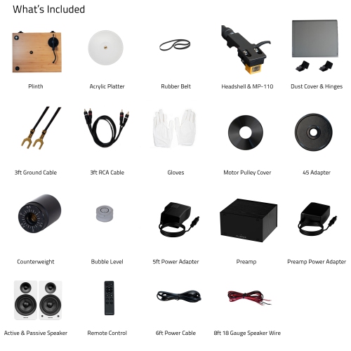 Tourne-disque haute fidélité RT85N Reference de Fluance, préamplificateur phono PA10 et haut-parleurs d’étagère stéréo 6,5 po amplifiés Ai61