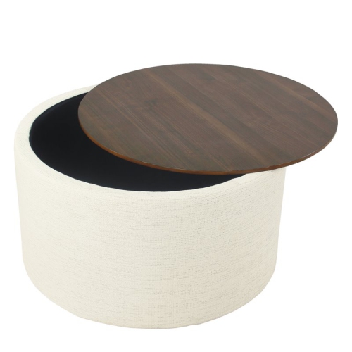 HomePop Modern Fabric Storage Ottoman with Wood Top in Cream