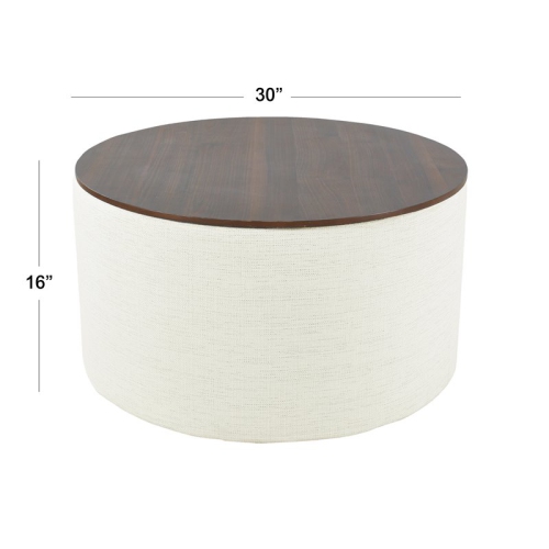 HomePop Modern Fabric Storage Ottoman with Wood Top in Cream