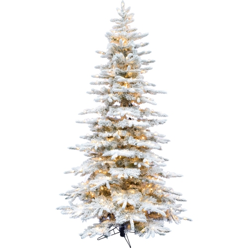 FRASER HILL FARM  7.5-Ft. Flocked Mountain Pine Christmas Tree With Smart String Lighting In White Beautiful  tree