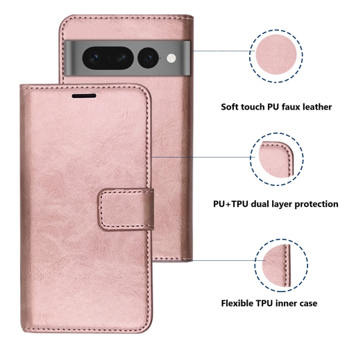 XCRS Portefeuille Folio Premium en cuir PU pour Google Pixel 7 Pro, étui avec fente pour carte magnétique, protection à 360° et étui mobile avec