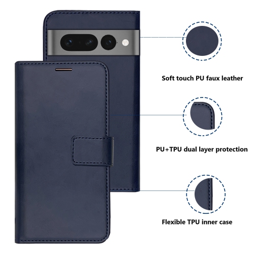 XCRS Portefeuille Folio Premium en cuir PU pour Google Pixel 7 Pro, étui avec fente pour carte magnétique, protection à 360° et étui mobile avec