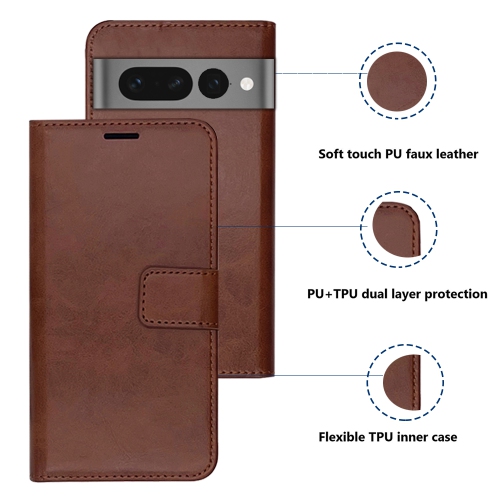 XCRS Portefeuille Folio Premium en cuir PU pour Google Pixel 7 Pro, étui avec fente pour carte magnétique, protection à 360° et étui mobile avec