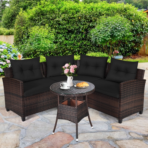 Topbuy 4PCS Outdoor Patio Conversation Set Wicker Rattan Sectional Sofa W/Cushions Black/Tan/Turquoise/Navy/Red