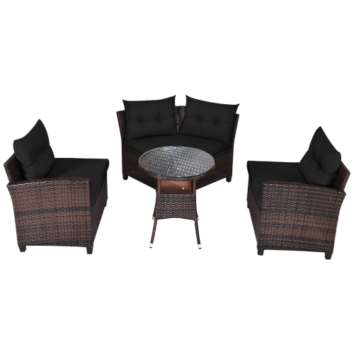 Topbuy 4PCS Outdoor Patio Conversation Set Wicker Rattan Sectional Sofa W/Cushions Black/Tan/Turquoise/Navy/Red