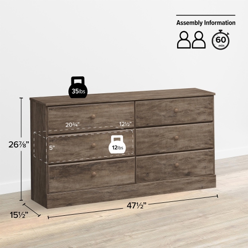 Astrid 6-Drawer Dresser - Drifted Grey
