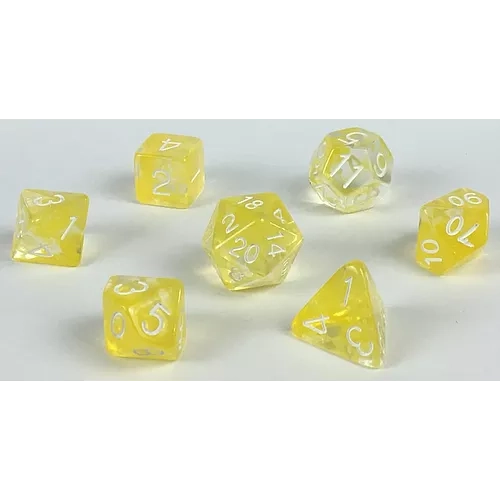 Role 4 Initiative Set of 7 Dice: Polyhedral Diffusion Honey Lemon with White Numbers