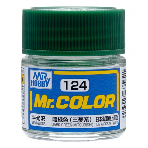 MR. HOBBY  Mr. Color 124 - Dark (Mitsubishi) Semi-Gloss/german Aircraft Wwii (C124) Plastic Model Kit Paint In Green