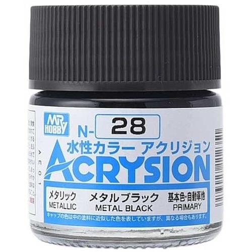 MR. HOBBY  Acrysion Color - Metal (Metallic/primary) (N28) 10Ml Metallic Acrylic Paint In Black