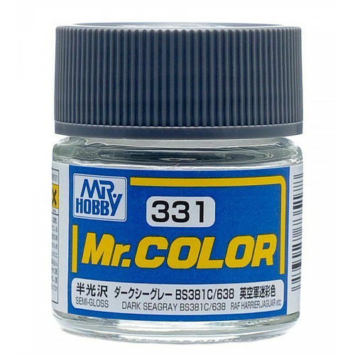 MR. HOBBY  Mr. Color 331 - Dark Seagray Bs381C/638 Semi-Gloss/raf Harrier, Jaguar (C331) Plastic Model Kit Paint