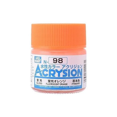 MR. HOBBY  Acrysion Color - Fluorescent (Gloss/primary) (N98) 10Ml Gloss Acrylic Paint In Orange