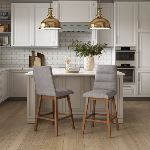 CorLiving DBT-304-B Boston Counter Height Channel Tufted Fabric Barstool, Light Grey, Set of 2