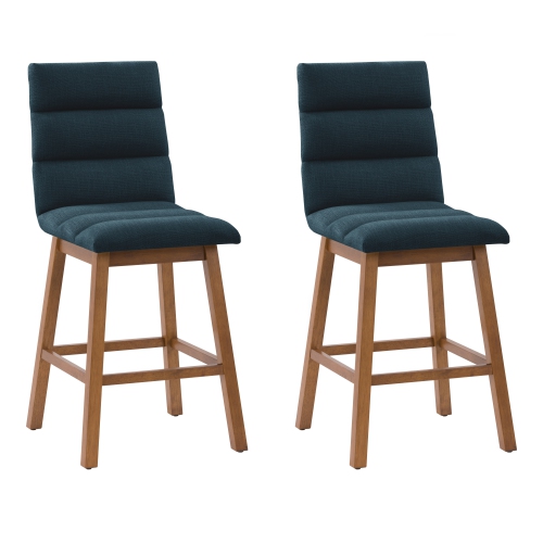 CORLIVING  Dbt-303-B Boston Counter Height Channel Tufted Fabric Barstool Blue, Set Of 2 In Navy 