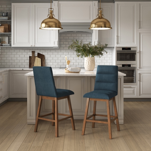 CorLiving DBT-303-B Boston Counter Height Channel Tufted Fabric Barstool, Navy Blue, Set of 2