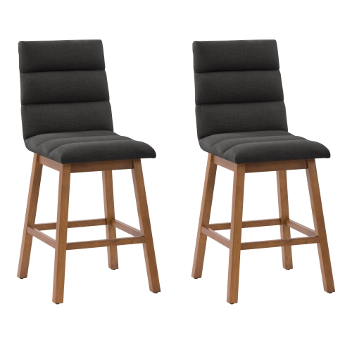 CORLIVING  Dbt-302-B Boston Counter Height Channel Tufted Fabric Barstool, Dark Grey, Set Of 2