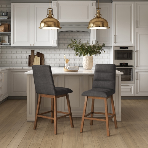 CorLiving DBT-302-B Boston Counter Height Channel Tufted Fabric Barstool, Dark Grey, Set of 2