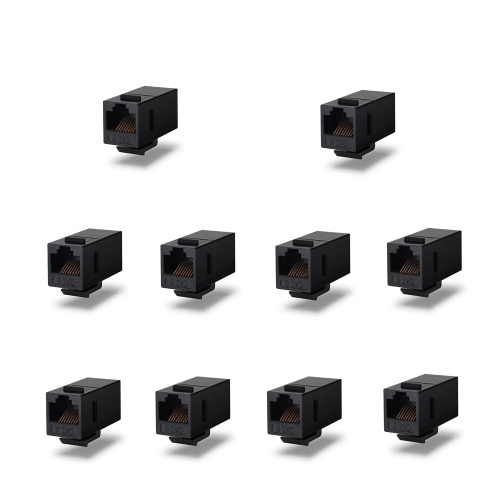 axGear CAT6 Inline Coupler Keystone RJ45 Female to Female Snap-In Jack - Black 10 PCS