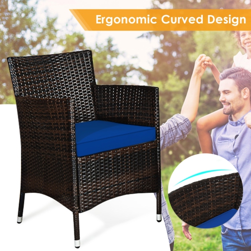 Gymax 8PCS Patio Rattan Conversation Furniture Set Outdoor w/ Navy Cushion