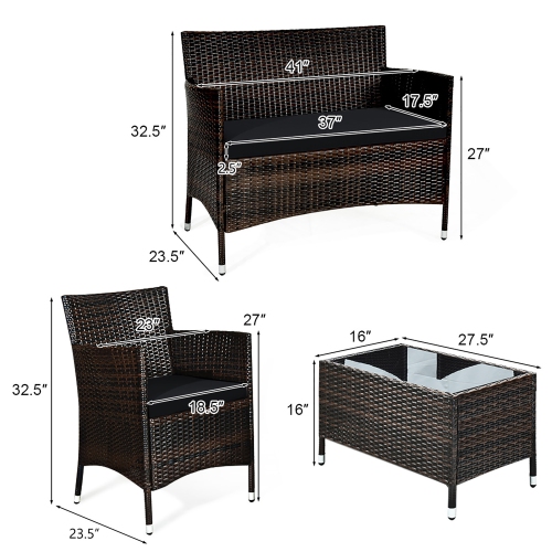 Gymax 8PCS Patio Rattan Conversation Furniture Set Outdoor w/ Black Cushion