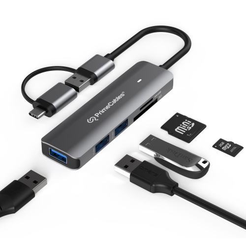 Adaptateur USB-C/USB-A Concentrateur haute vitesse USB 3.0 à 3 ports avec lecteur de carte - PrimeCables
