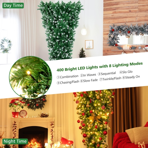 Costway 7.5FT Pre-Lit Snowy Upside Down Christmas Tree 1100 Tips w/ 400 Lights & 8 Modes