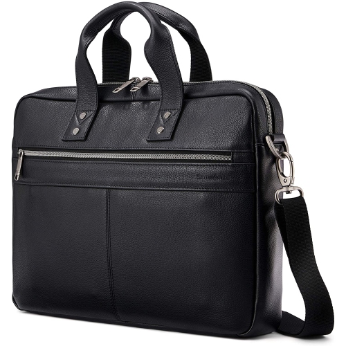 SAMSONITE  - Classic Leather Solid 15.6" Laptop Designer Bag In Black