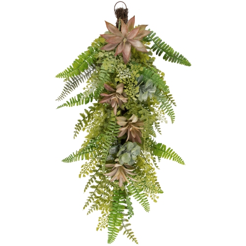 Fern and Succulents Artificial Spring Teardrop Swag - 28"