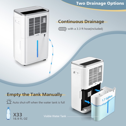 Costway 60-Pint Dehumidifier for Home & Basements 4000 Sq. Ft w/ 3-Color Digital Display