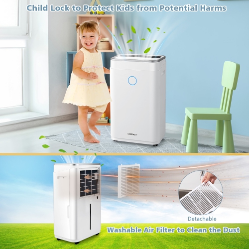 Costway 60-Pint Dehumidifier for Home & Basements 4000 Sq. Ft w/ 3-Color Digital Display
