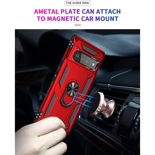 【CSmart】 Étui rigide magnétique hybride anti-chute avec support pour anneau pour Google Pixel 7 Pro 2022, rouge